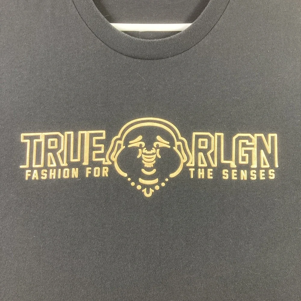 True Religion Jeans Shirt Adult Large Black Puff Metallic Graphic Tee Fashion
